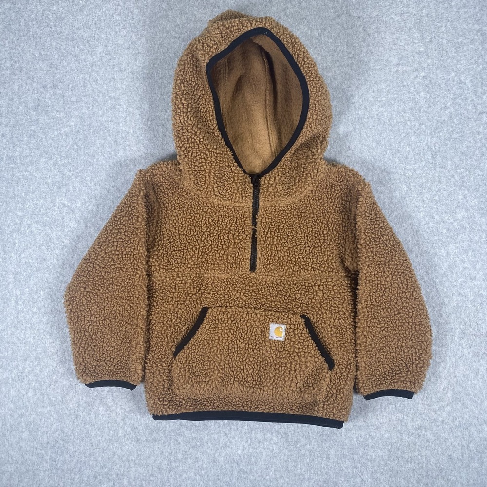 Carhartt Sherpa Fleece Hoodie Toddler 2T Unisex Brown Quarter Zip Pullover - Picture 2 of 15